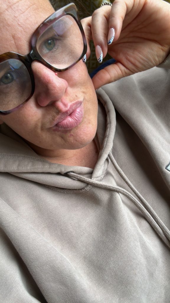 a photo of the blog host Claire in her favourite beige hoodie